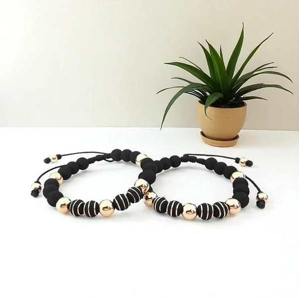 Matching Neoprene & Gold Filled Bead Bracelets – Interwoven Couples Set