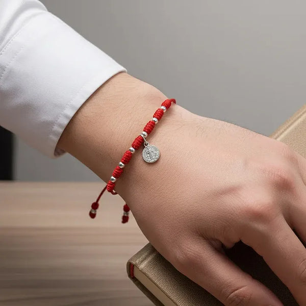 7-Knot Sterling Silver Bracelet with Saint Benedict Medal