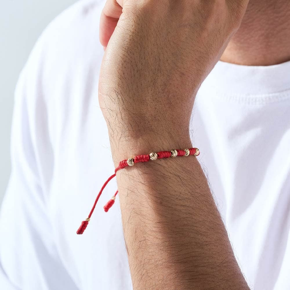 7 Knot Red String Bracelet with Diamond-Cut Gold Filled Beads