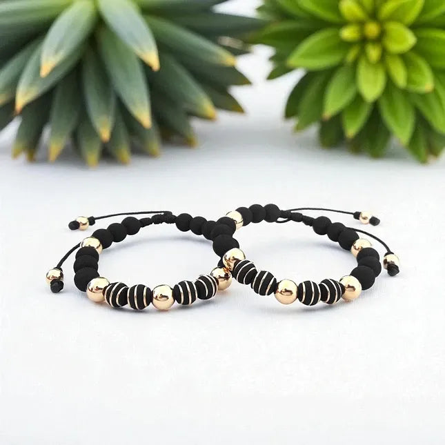 Matching Neoprene & Gold Filled Bead Bracelets – Interwoven Couples Set