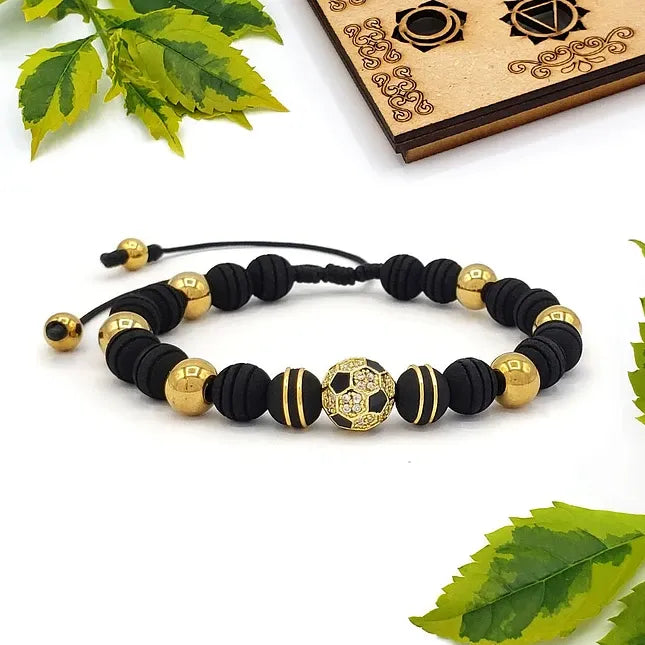 Soccer Ball Bracelet with Stainless Steel Beads – Football Fan Jewelry