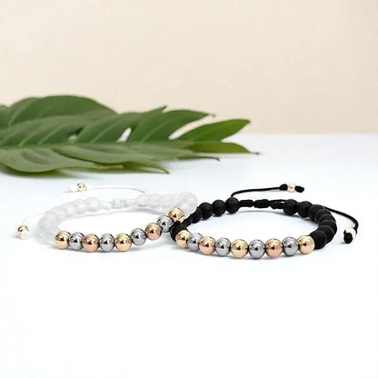 Matching Woven Gold Filled &amp; Sterling Silver Bead Bracelets