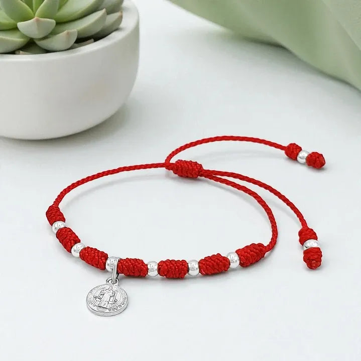 7-Knot Sterling Silver Bracelet with Saint Benedict Medal