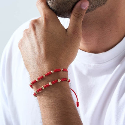 7 Knot Red String Bracelet with Diamond-Cut Gold Filled Beads
