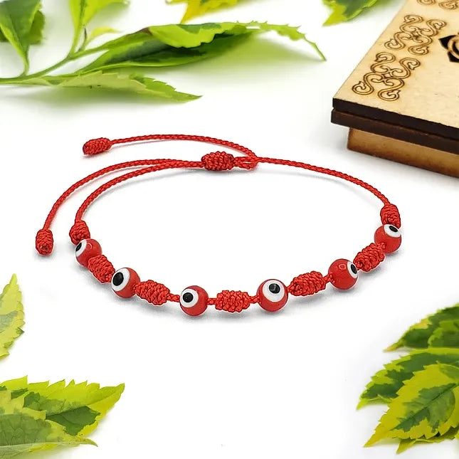 7 Knot Red String Bracelet with Evil Eye Charm – Protection & Good Luck