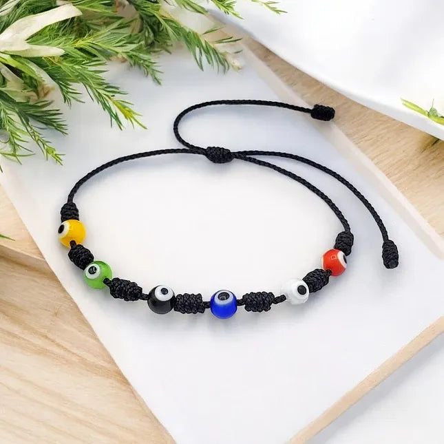 7 Knot Red String Bracelet with Multicolor Evil Eye Charm – Protection & Good Luck