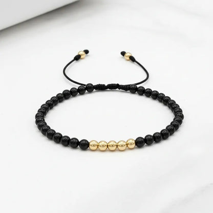 Gold Filled Bead Bracelet with Black Onyx – 5 Bead Minimalist Design
