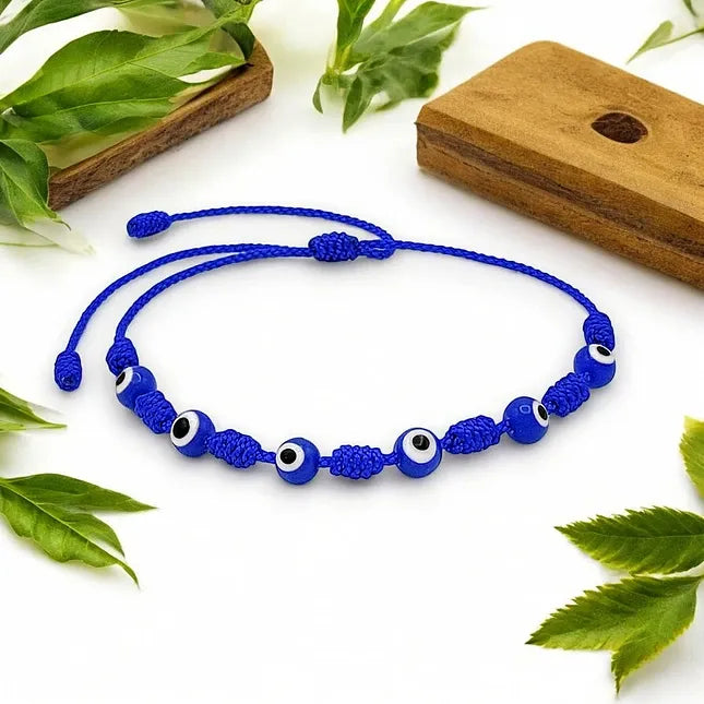 7 Knot Red String Bracelet with Evil Eye Charm – Protection & Good Luck