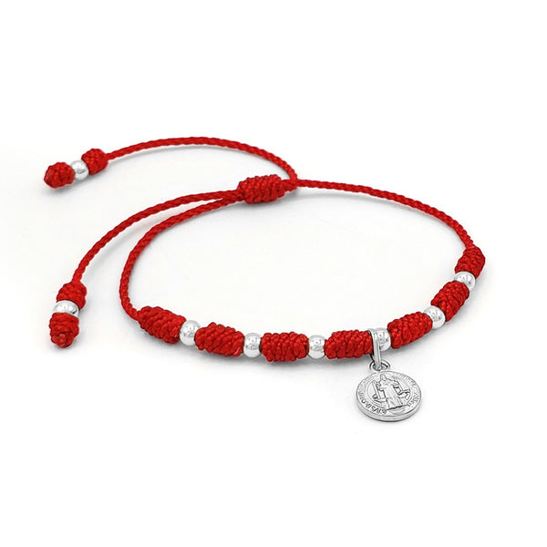 7-Knot Sterling Silver Bracelet with Saint Benedict Medal
