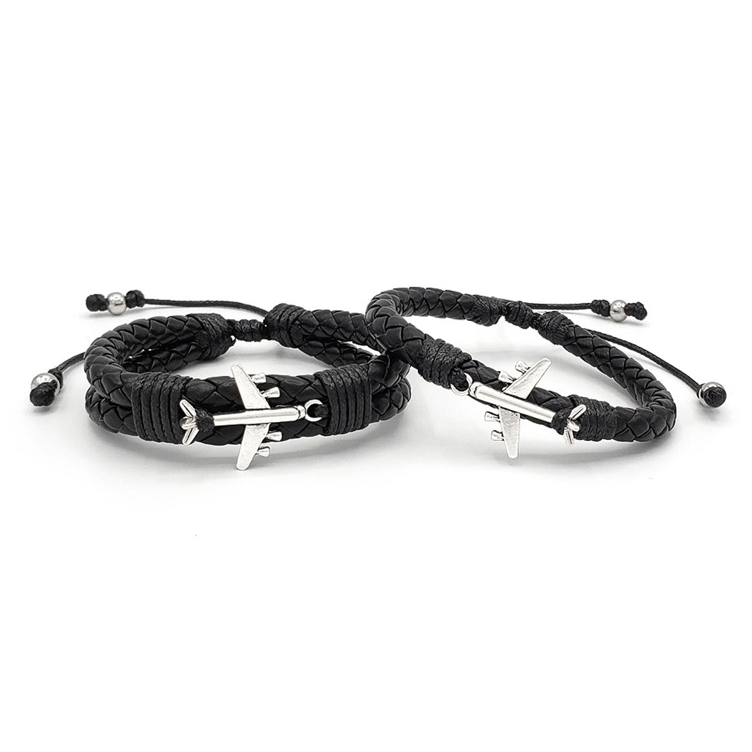 Matching Airplane Couples Braided Leather Bracelets