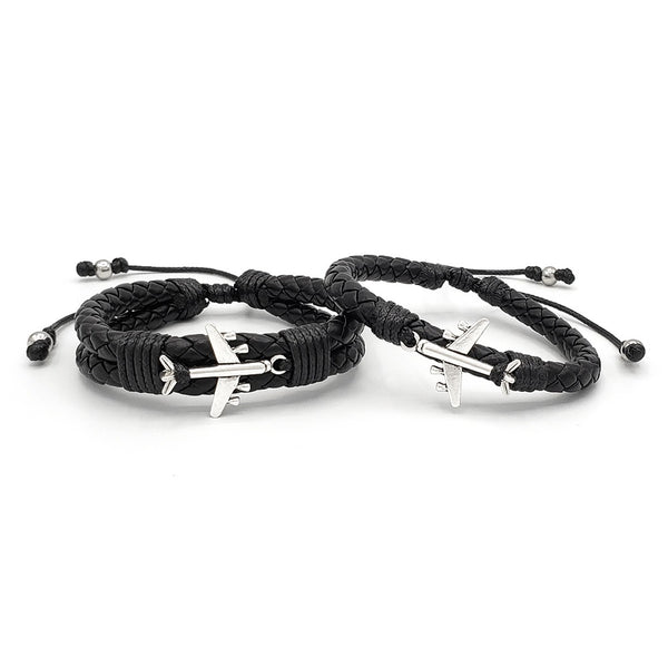 Matching Airplane Couples Braided Leather Bracelets