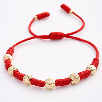 7 Knot Red String Bracelet with Diamond-Cut Gold Filled Beads