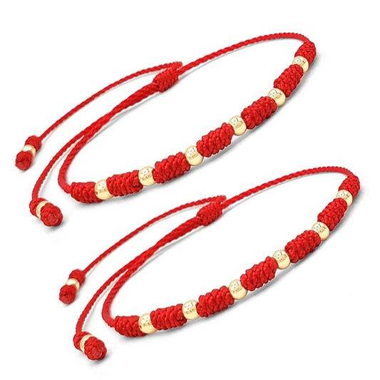 Matching 7 Knot Red String Couples Bracelets with Gold Filled Beads