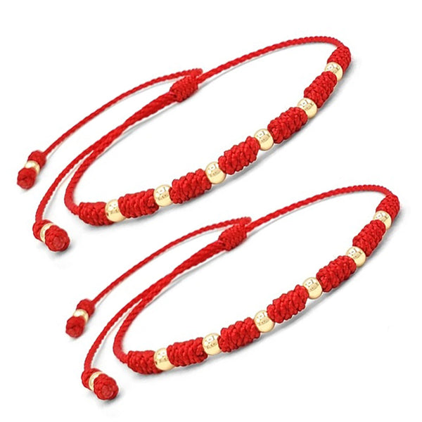 Matching 7 Knot Red String Couples Bracelets with Gold Filled Beads