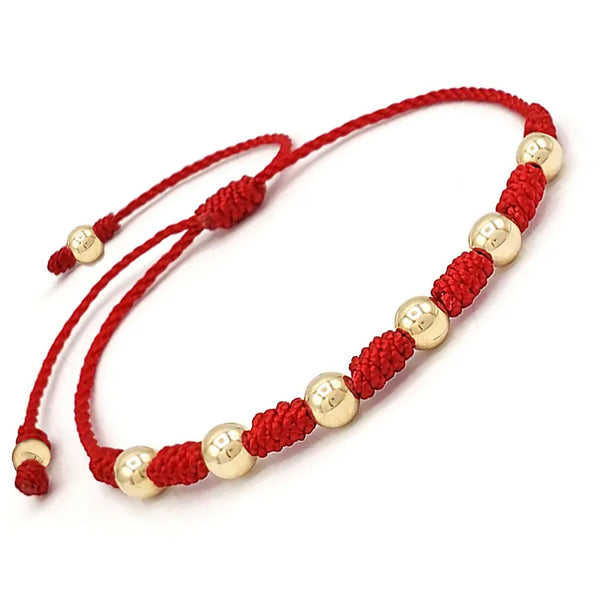 7 Knot Red String Bracelet with Large Gold Filled Beads – Protection & Good Luck