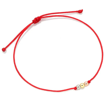 Red String Bracelet with Triple Gold Filled Beads