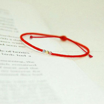 Red String Bracelet with Triple Gold Filled Beads